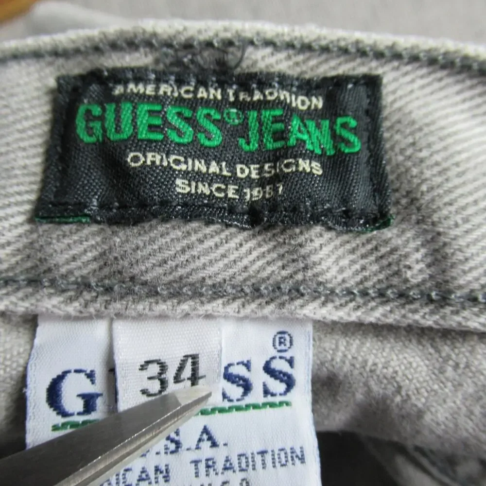 Vintage Guess Jeans Mens Size 34 Gray Green Label Straight Leg Denim 80s 90s USA